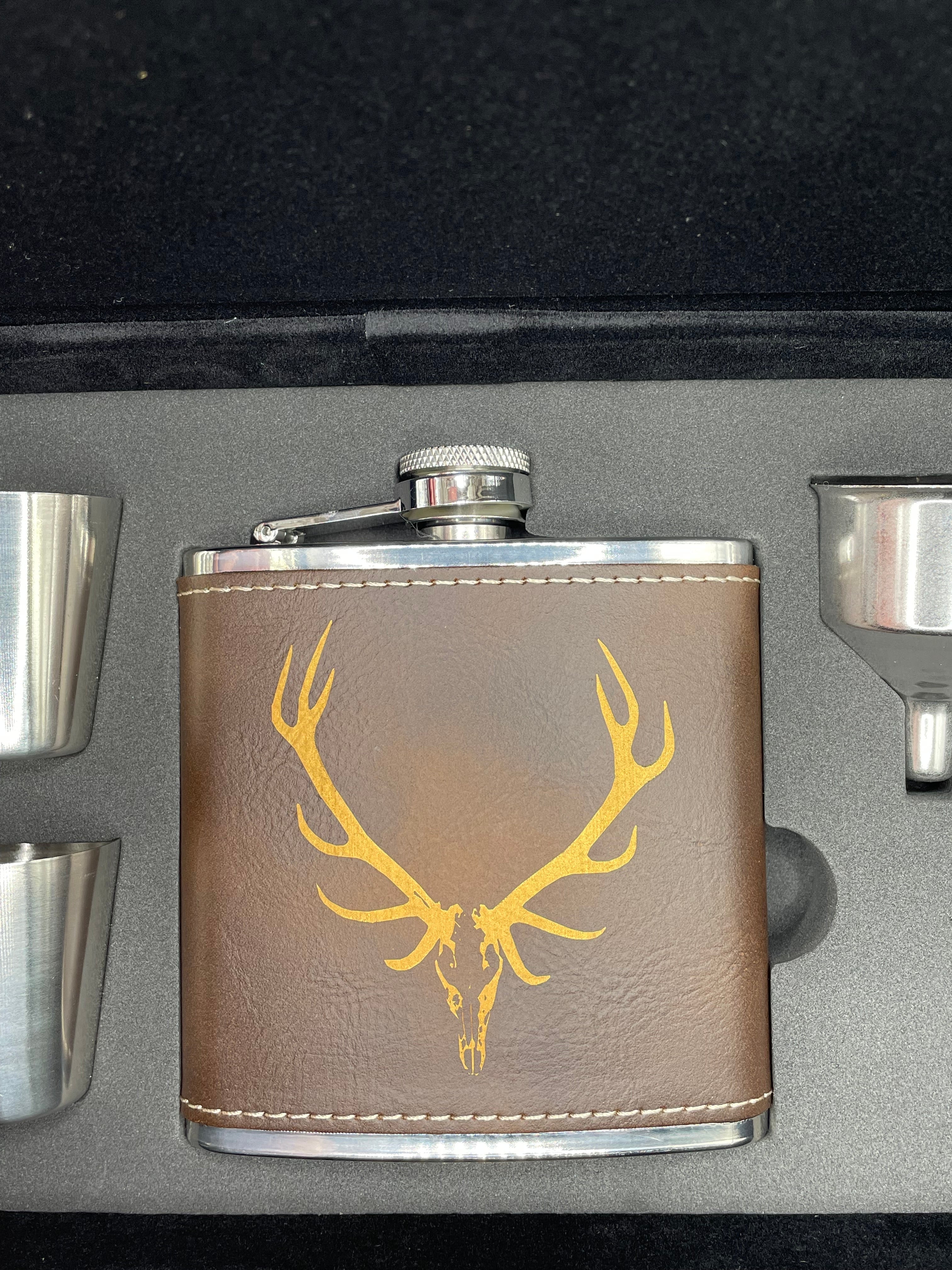 Bull Elk Skull, Flask Box Set (customizable)