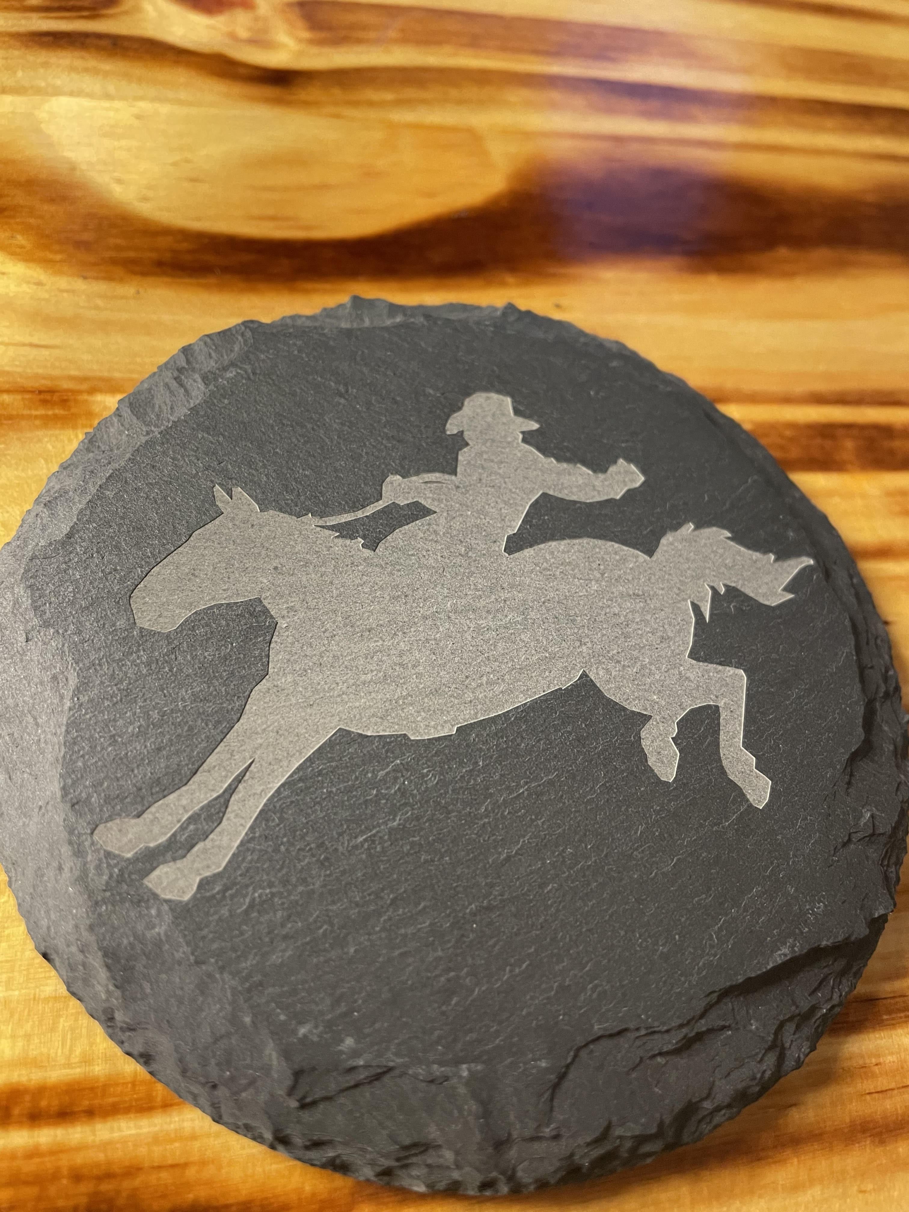 BUCKING BRONCO, CUSTOM SLATE STONE COASTER (TWO PACK)