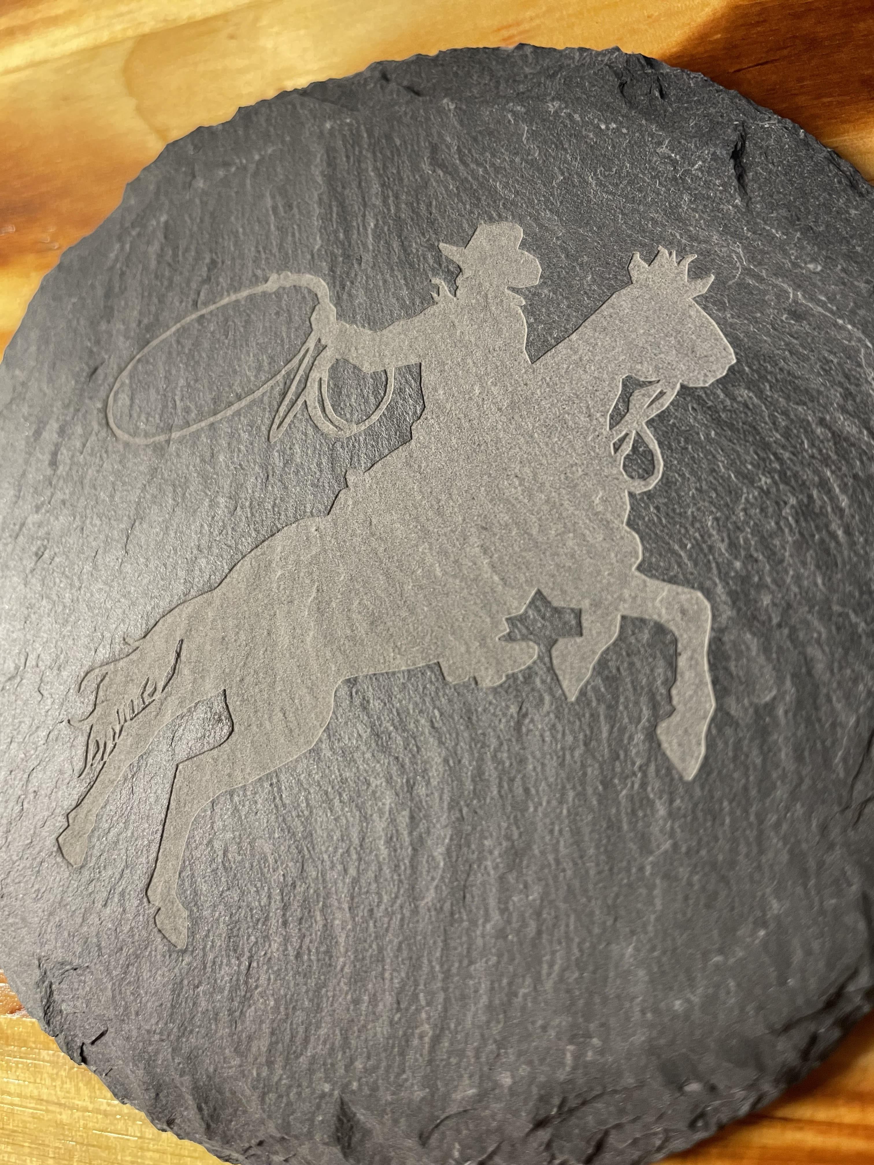 WESTERN COWBOY, CUSTOM SLATE STONE COASTER (TWO PACK)
