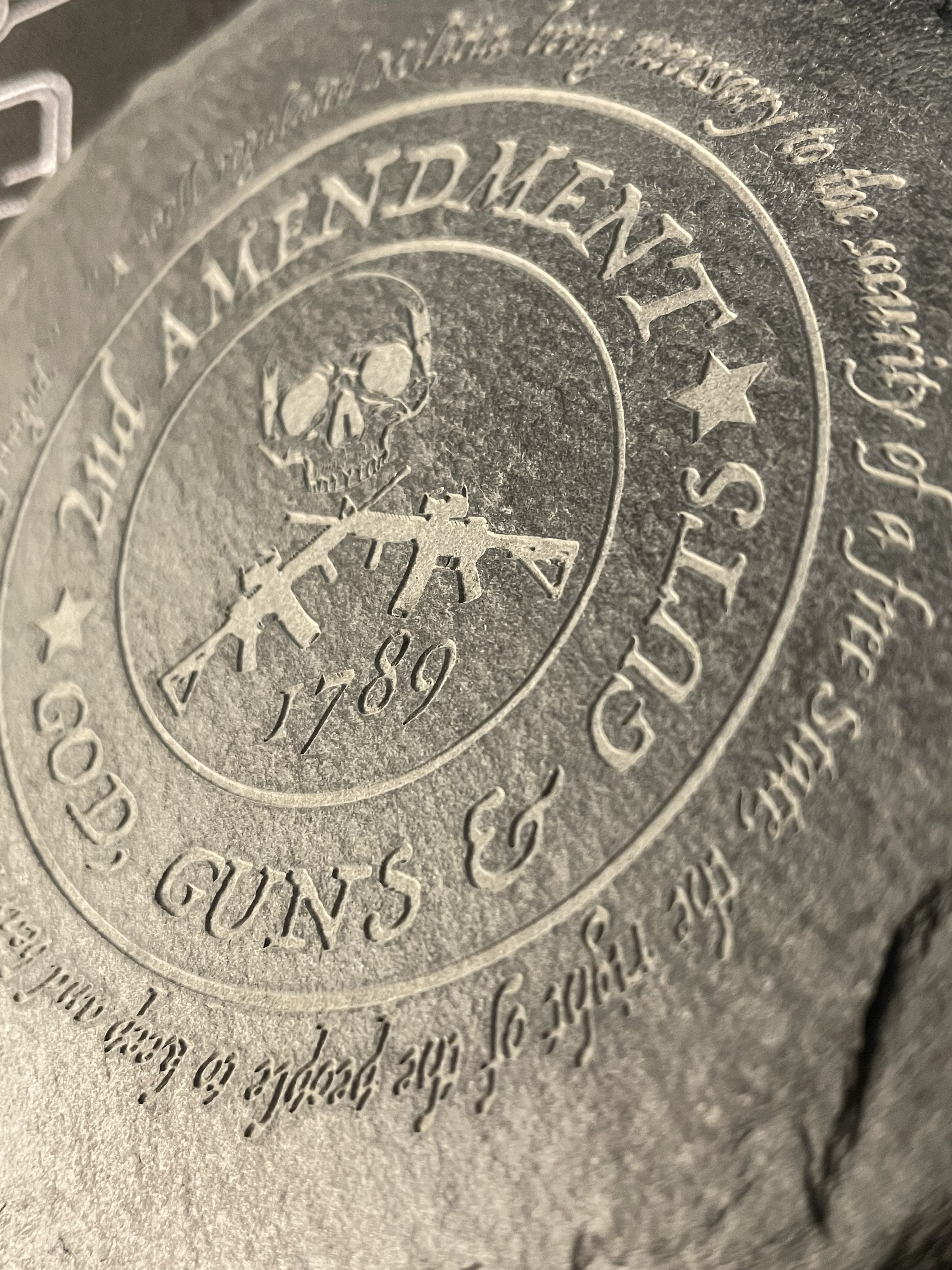 SECOND AMENDMENT,  CUSTOM SLATE STONE COASTERS (TWO PACK)